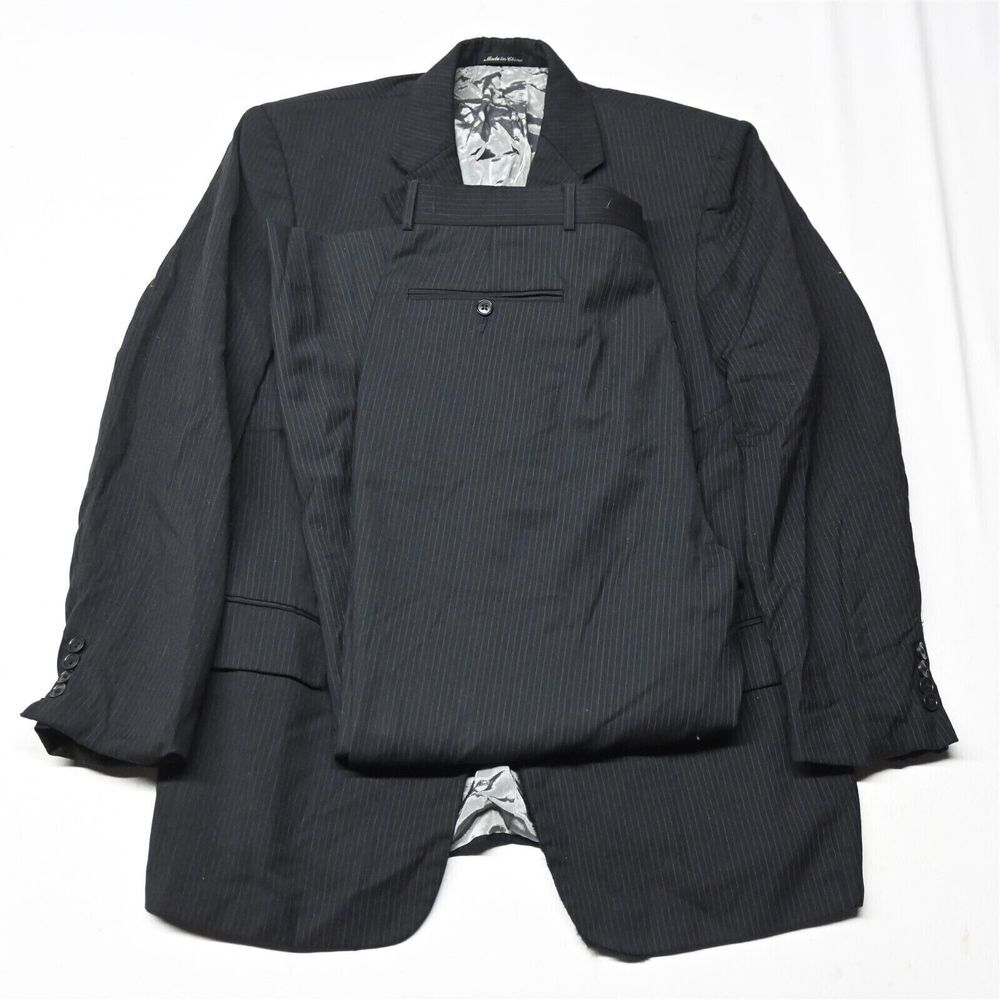 Axcess 42R 36x30 Black Stripe 100%‎ Wool Mens Coat Jacket Pants Suit